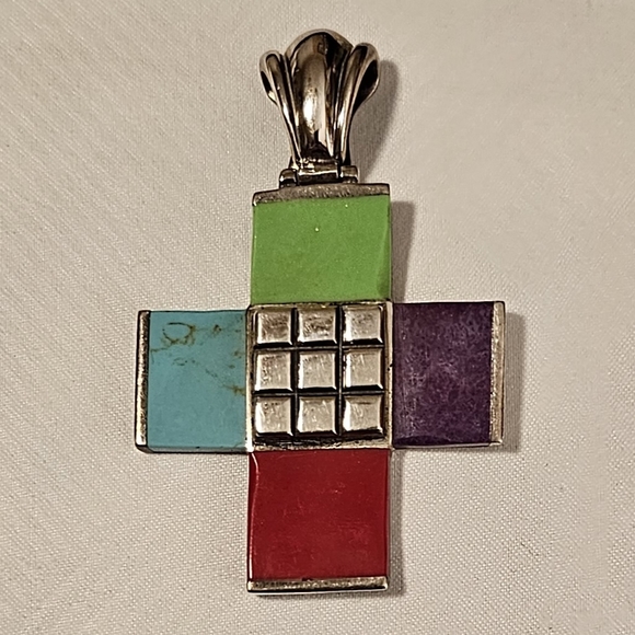 Silver & Stone Cross Necklace Slide - Picture 1 of 2